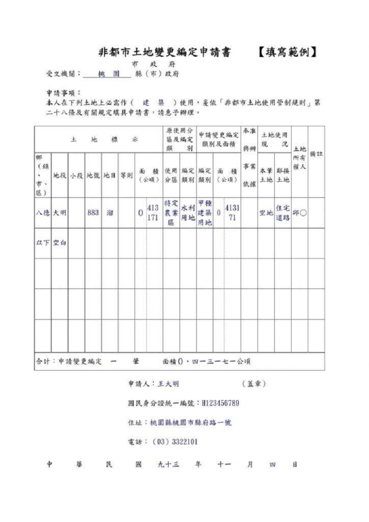 土地變更申請書參考範例