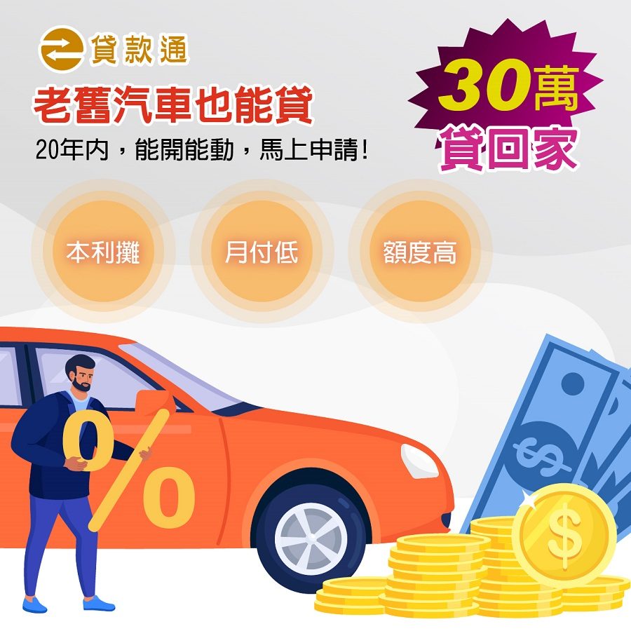 老車別急著報廢！老車貸款最高可貸30萬！